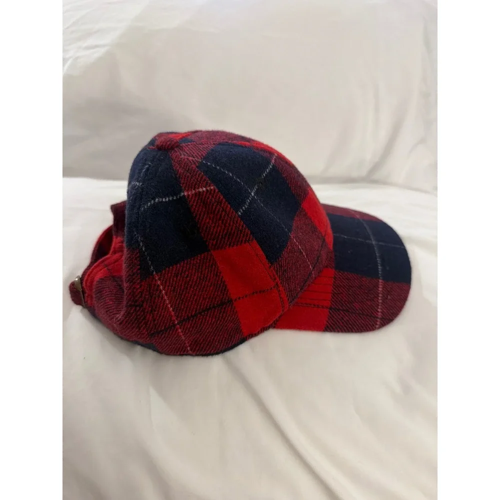 Red Navy Buffalo Plaid Flannel Baseball Cap Wool Blend Adjustable Hat OSFM
